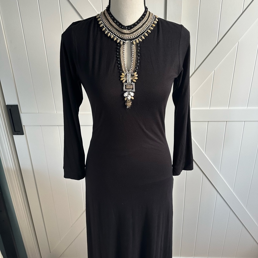Label Ritu Kumar NWT Black Embellished Maxi Dress Long Sleeve Beaded - Picture 2 of 8